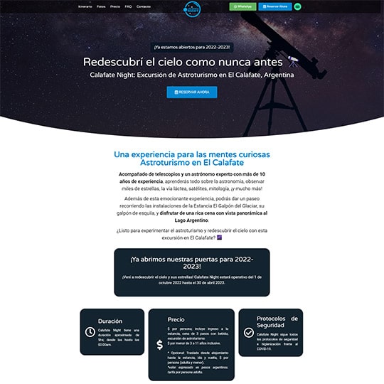 Vista previa del proyecto web Calafate Night