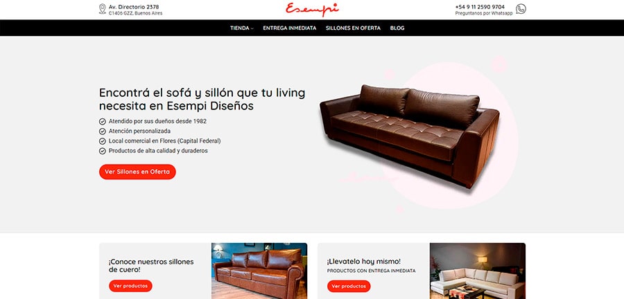 Vista previa del proyecto web Esempi Sillones